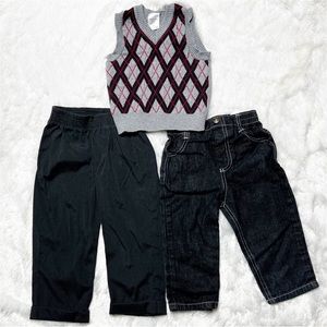 3-Piece Outfit Bundle Boy’s 18M Argyle Sweater Vest Jeans Pinstripe Dress Pants